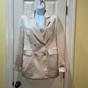 Express Women Ivory Double Breasted Satin Blazer Sz M Easter Wedding Formal Fest